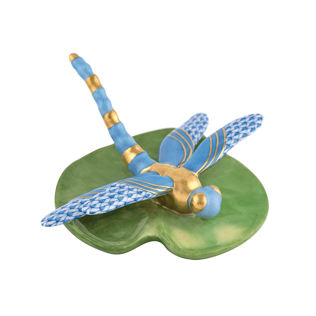 Herend Blue Dragonfly on Lily Pad