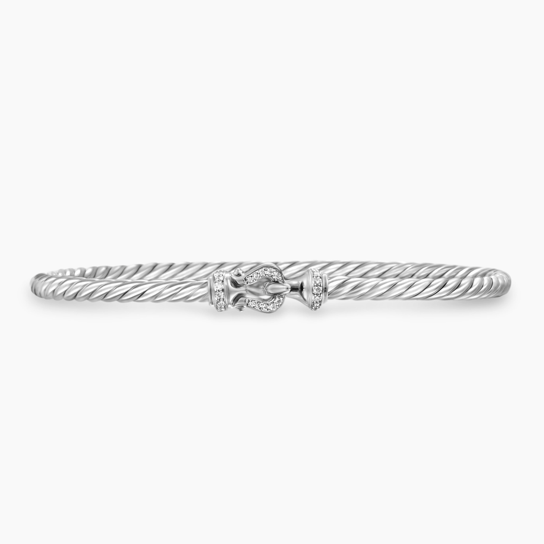 David Yurman Buckle Classic Cable Bracelet Sterling Silver with Diamonds, 3mm