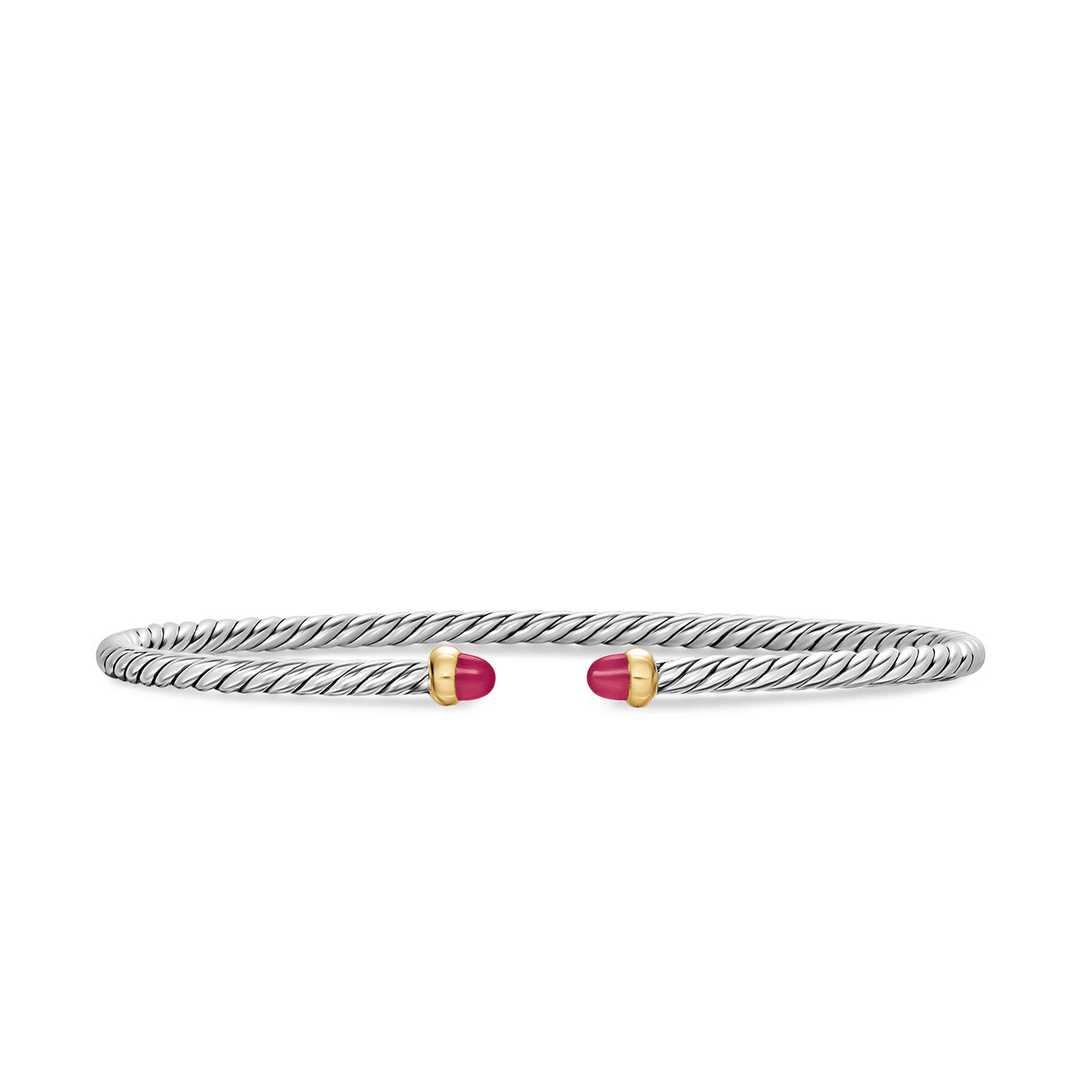 David Yurman Micro Cable Flex® Bracelet Sterling Silver with 14K Yellow Gold and Rubies, 2.6mm