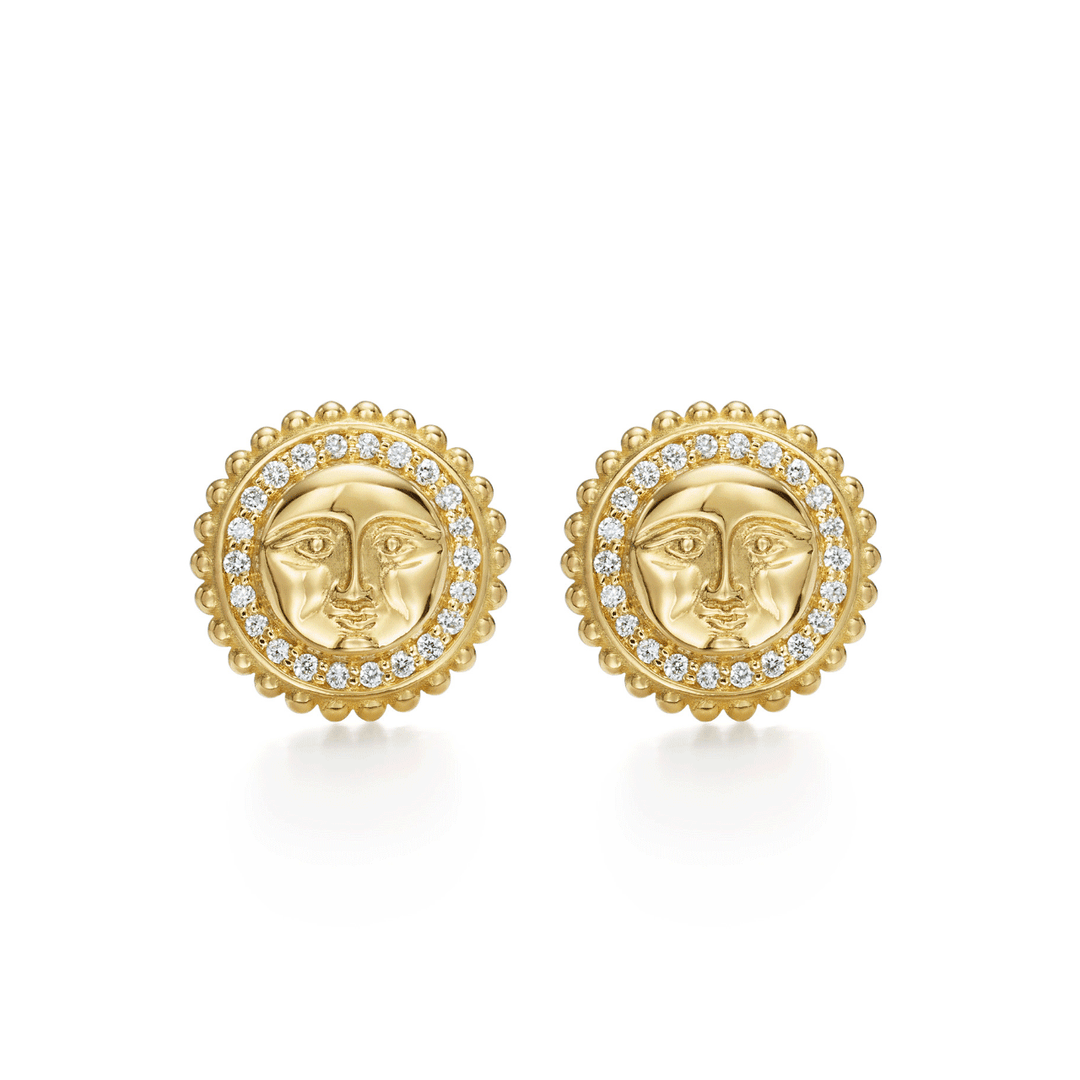 Temple St. Clair 18k Yellow Gold Full Moon and Diamond Earrings
