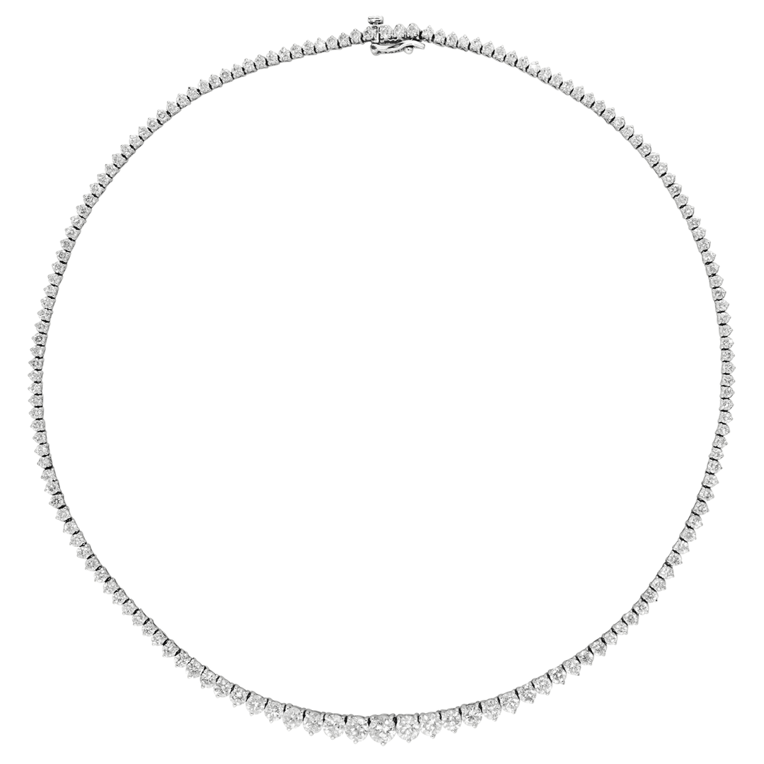 14k White Gold and Diamond 9.70 Total Weight Line Necklace