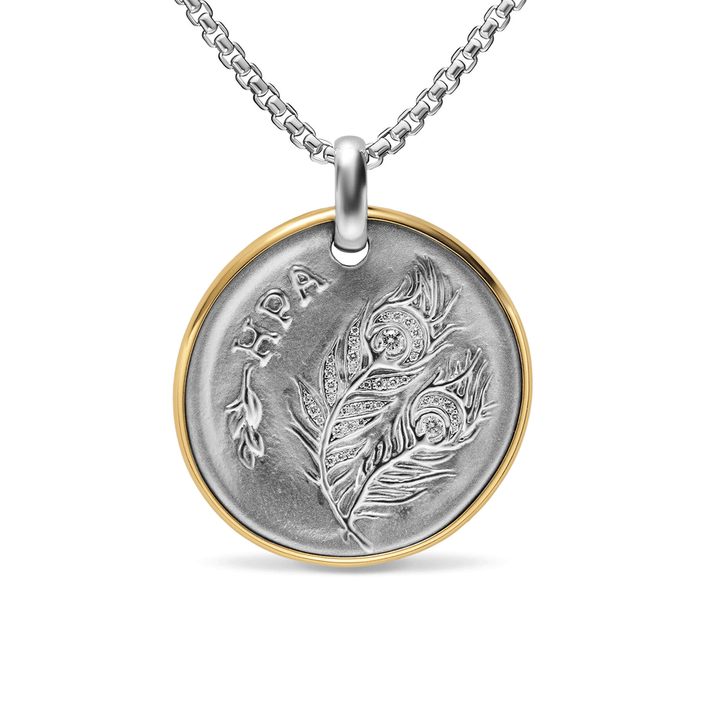 David Yurman Athena Medallion Amulet Sterling Silver with 14K Yellow Gold and Diamonds, 29.5mm