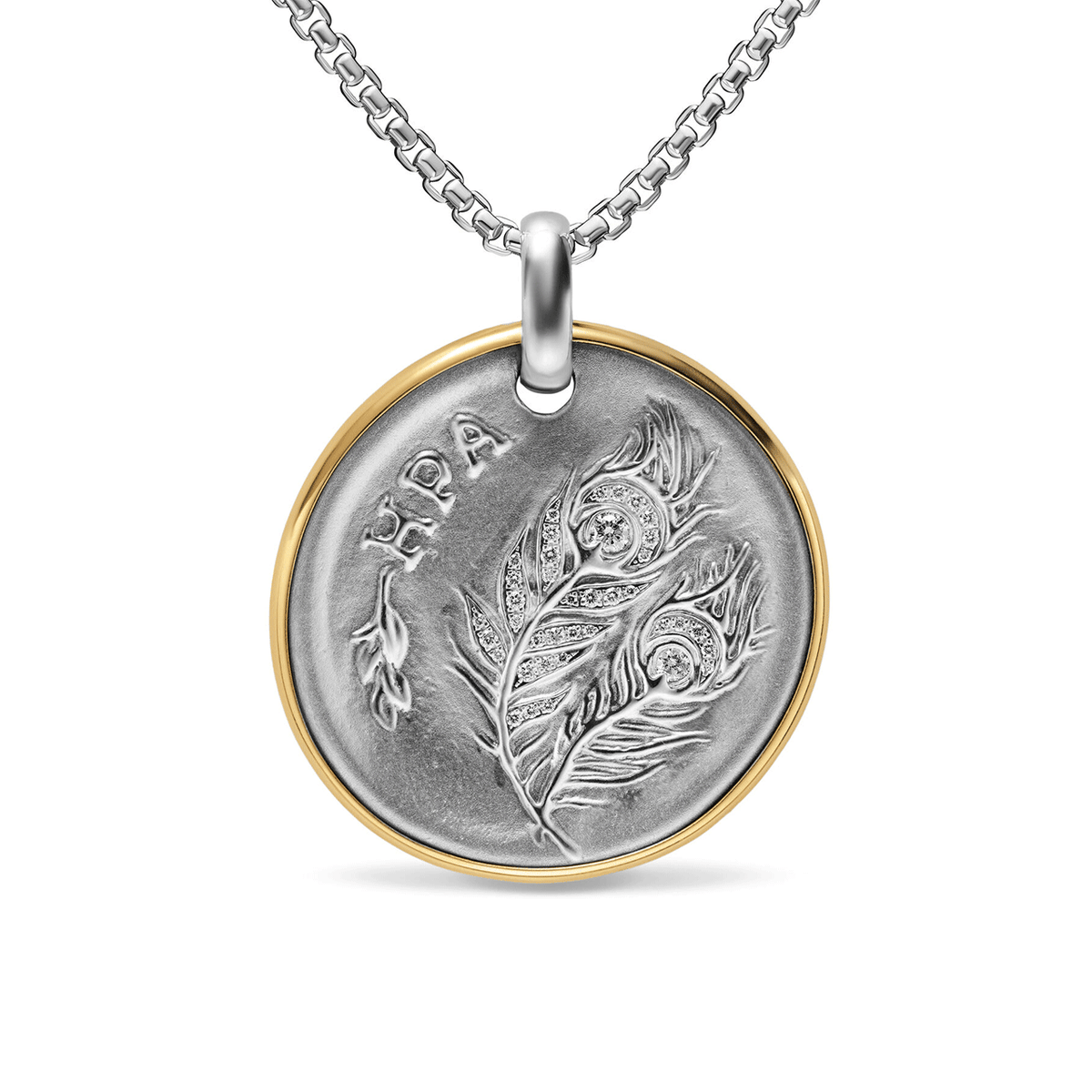 David Yurman Athena Medallion Amulet Sterling Silver with 14K Yellow Gold and Diamonds, 29.5mm