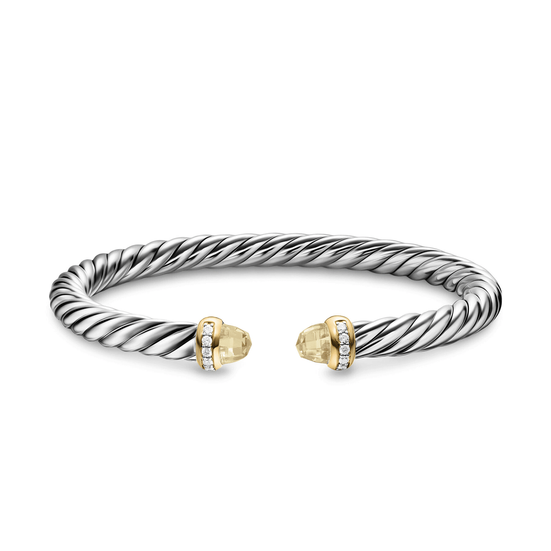 David Yurman Sterling Silver with Citrine and Diamonds, 6mm Cable Flex® Bracelet