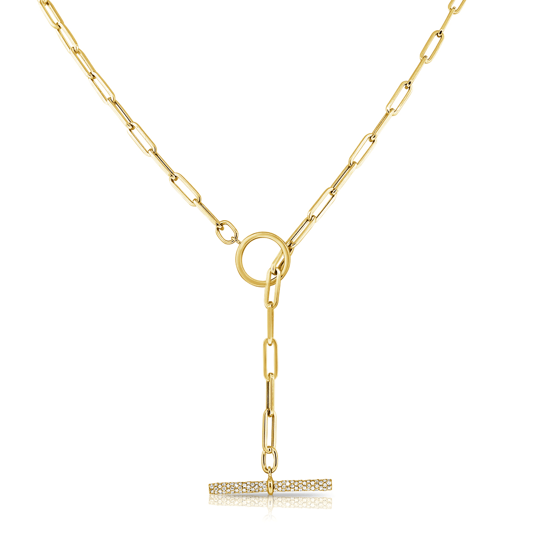 14k Yellow Gold and Diamond .39 Total Weight Lariet Necklace