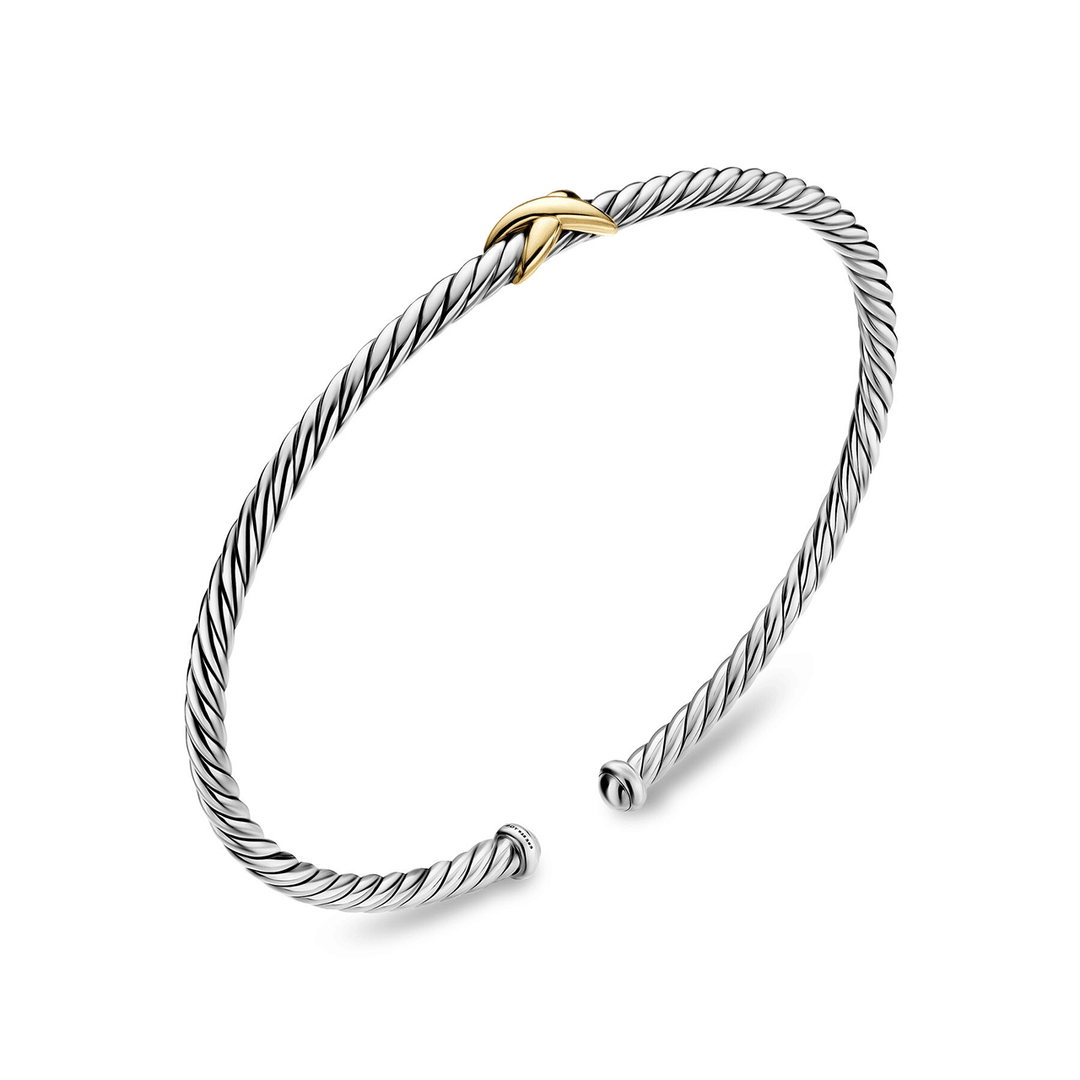 David Yurman Micro Cable Flex X Bracelet Sterling Silver with 14k Yellow Gold, 2.6mm