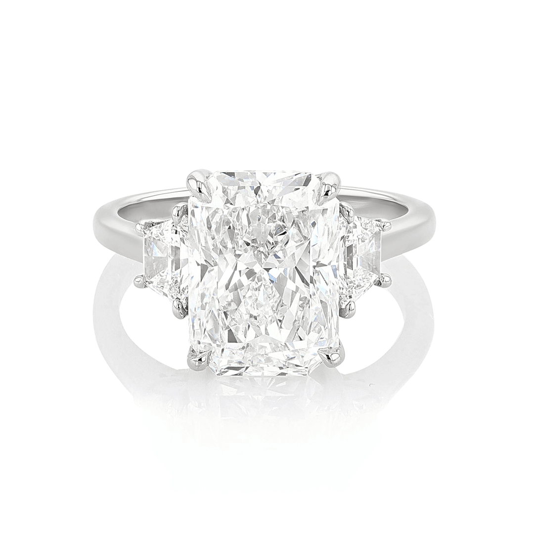 Platinum Three Stone Diamond 5.58 Total Weight Engagement Ring