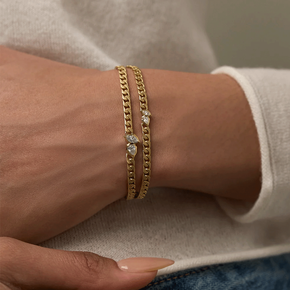 Jade Trau 18k Yellow Gold Posey Diamond Curb Bracelet