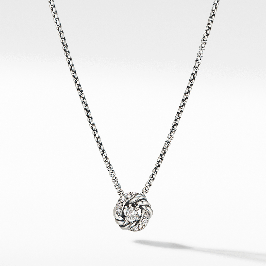 David Yurman Petite Infinity Pendant Necklace Sterling Silver with Diamonds, 8mm