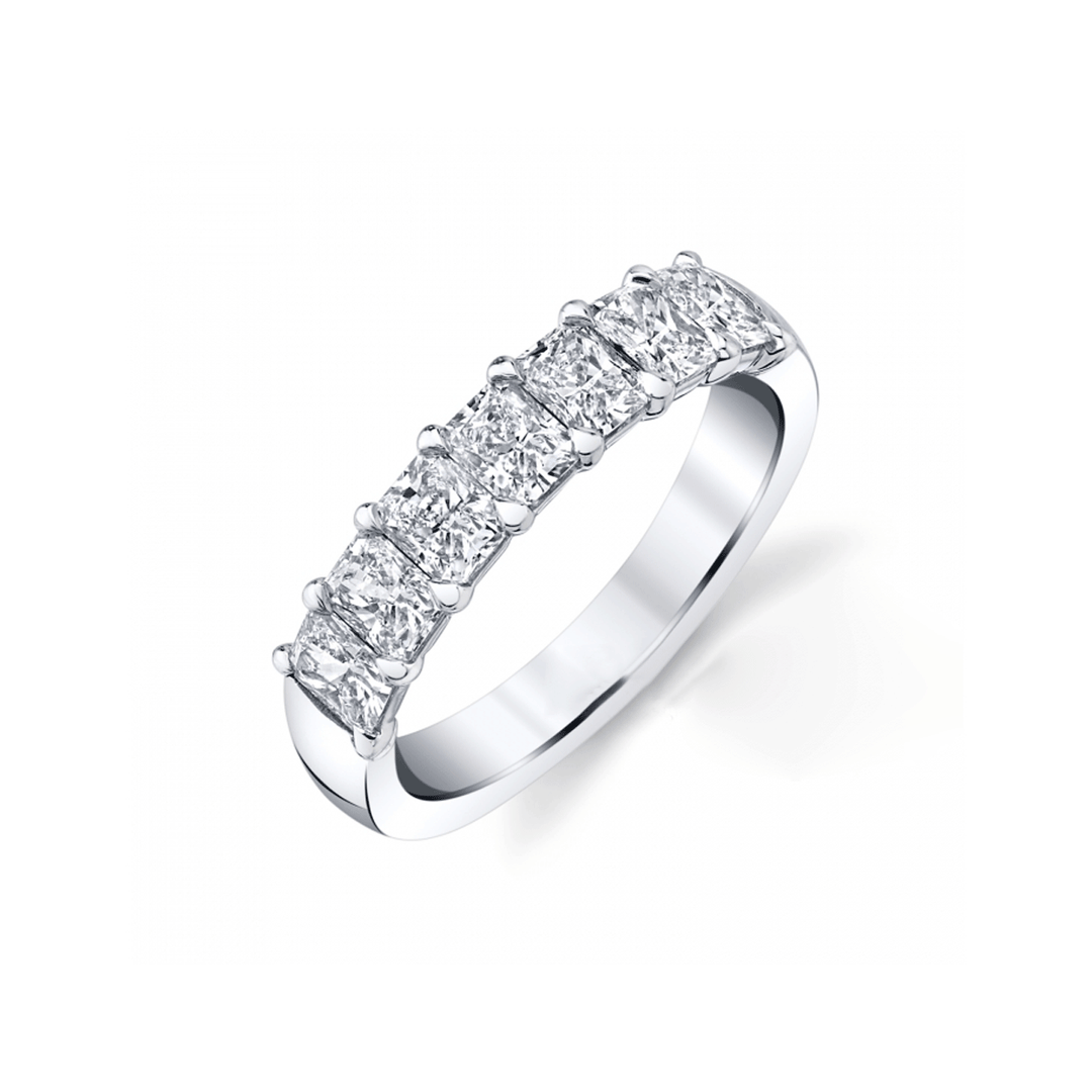 Platinum and 7 Radiant Cut Diamond 1.28 Total Weight Band