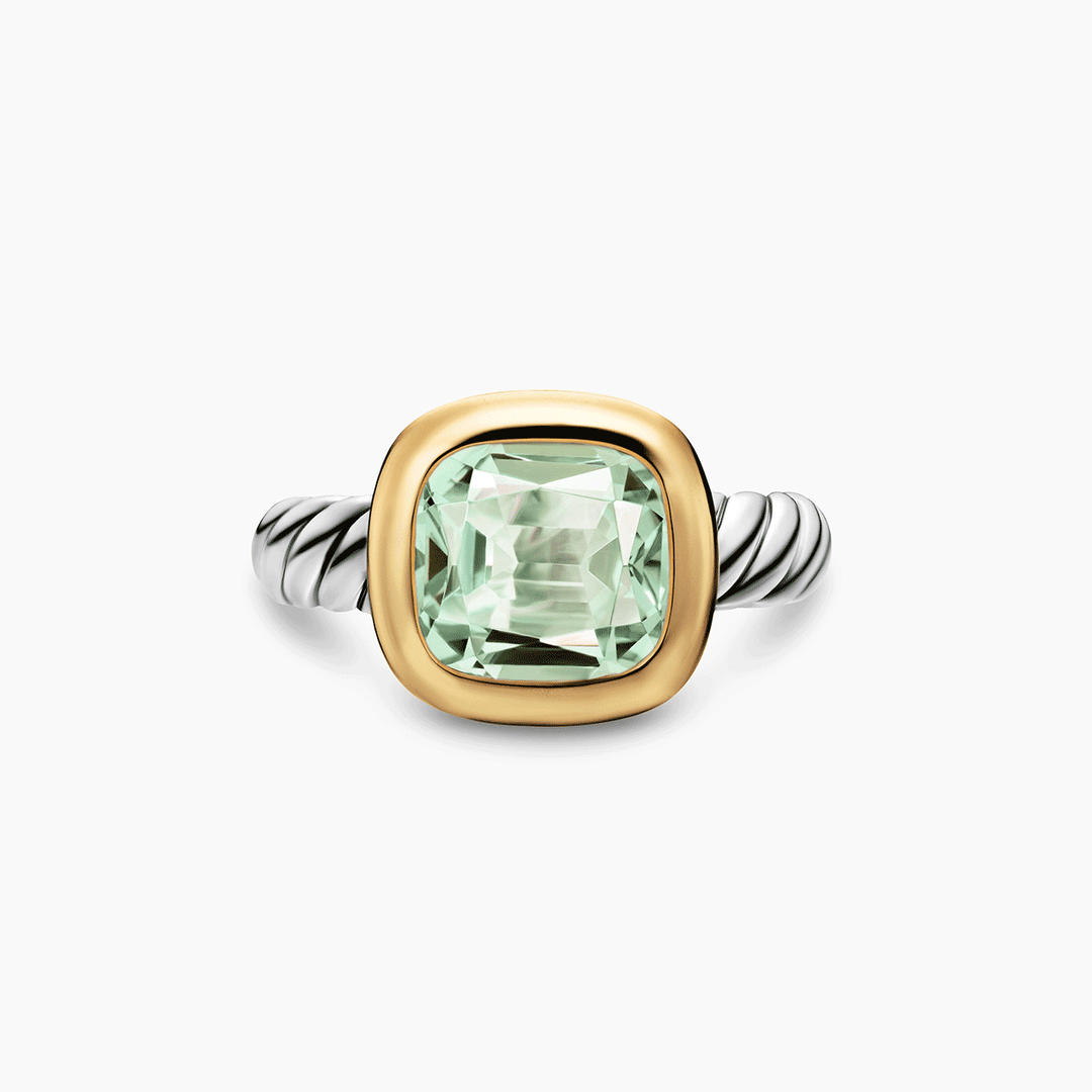 David Yurman Mercer Color Stone Ring Sterling Silver with 18k Yellow Gold and Prasiolite, 10mm