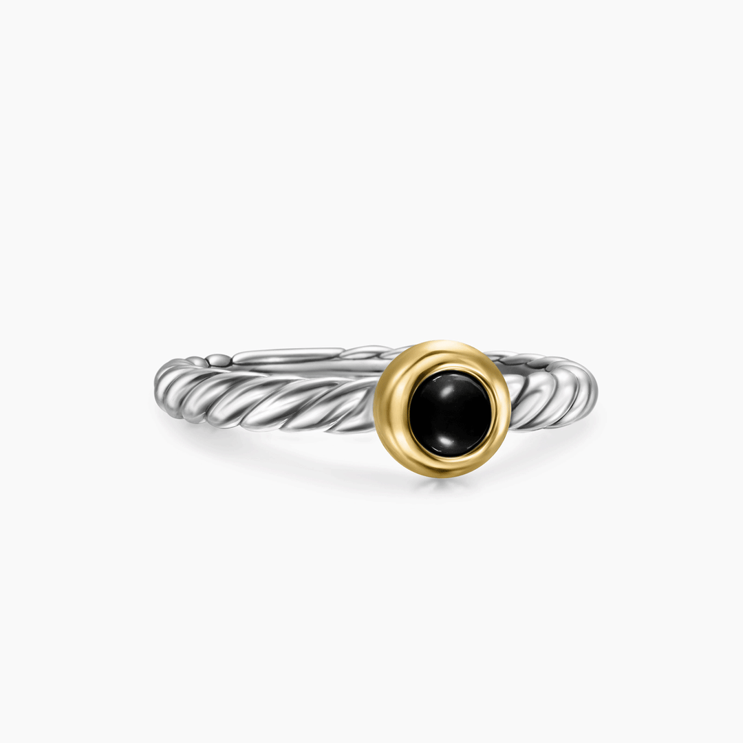 David Yurman Petite Cable Ring Sterling Silver with 14K Yellow Gold and Black Onyx, 2.8mm