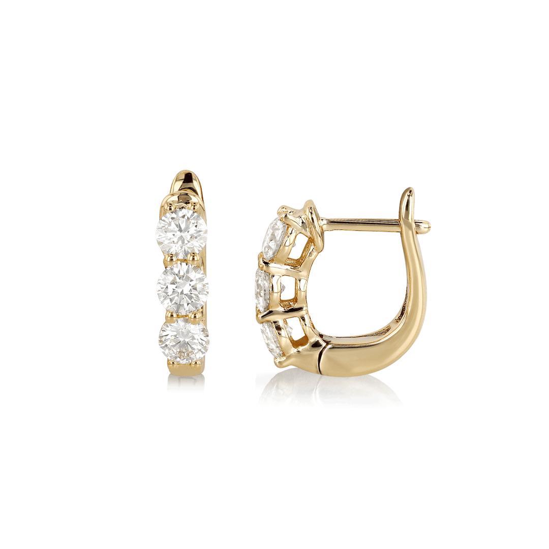 18k Yellow Gold and Diamond 1.00 Total Weight Huggie Hoops