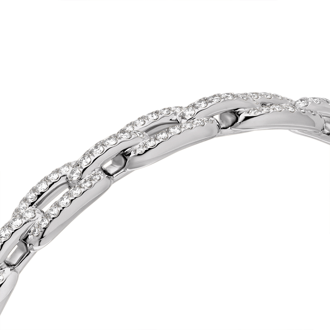 David Yurman Stax Chain Link Bracelet 18K White Gold with Diamonds, 7mm Medium