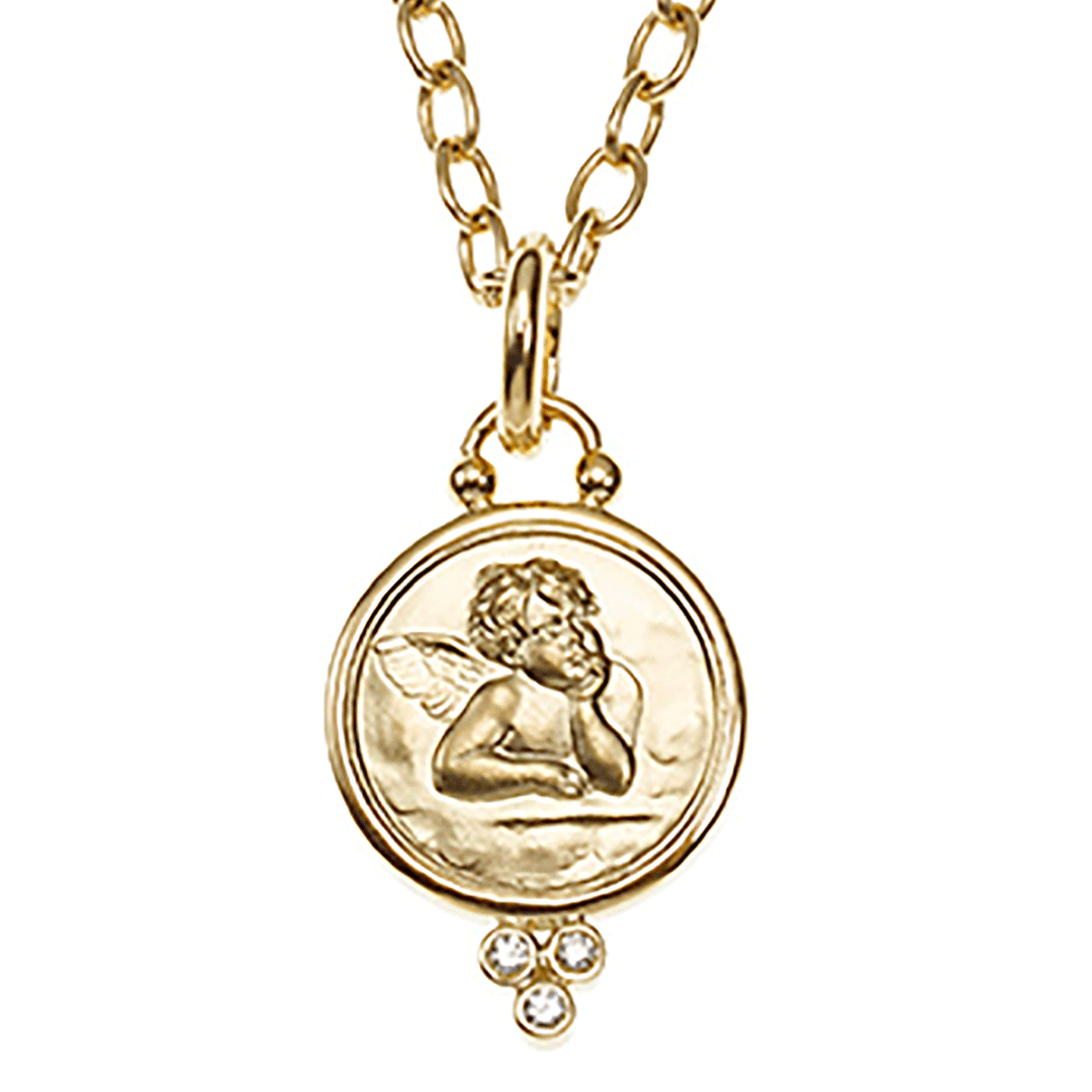 Temple St. Clair 18k Yellow Gold Angel Diamond Medium Pendant