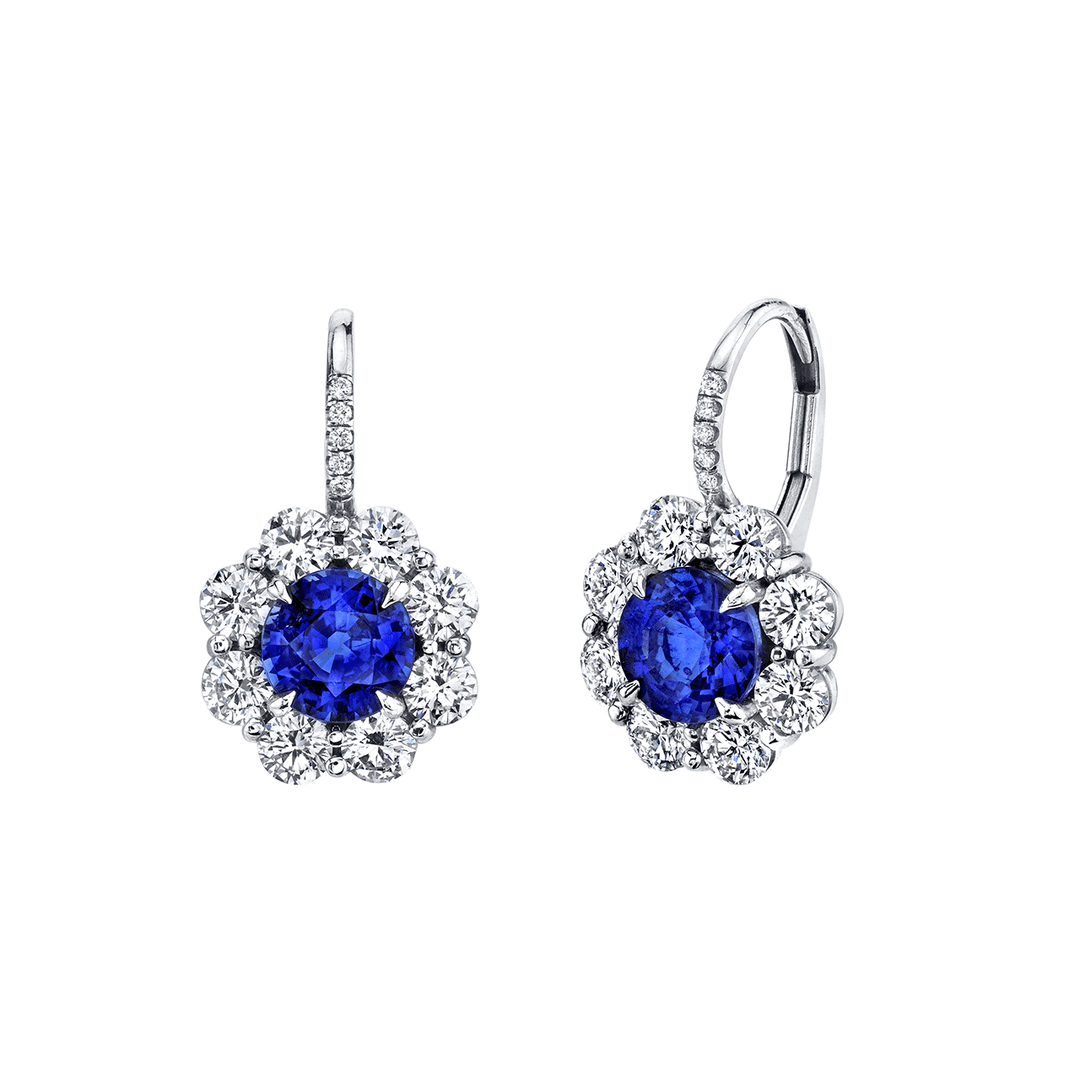 Platinum Sapphire 2.12 Total Weight and Diamond Drop Earrings
