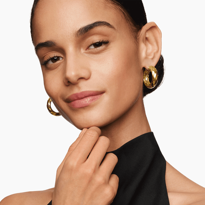 David Yurman Cable Edge Hoop Earrings in Recycled 18k Yellow Gold,9mm