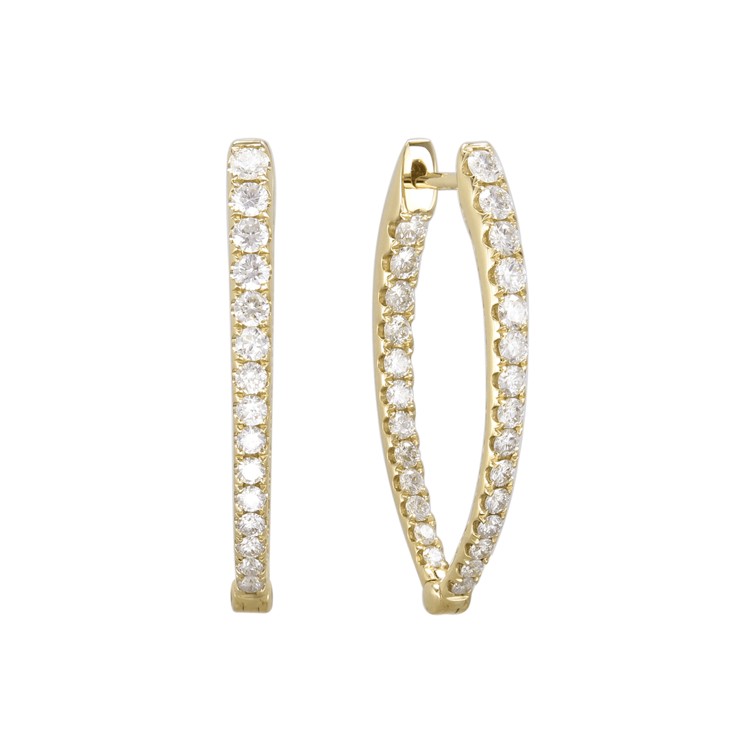 18k Yellow Gold 1.13 Total Weight Natural Diamond Hoops