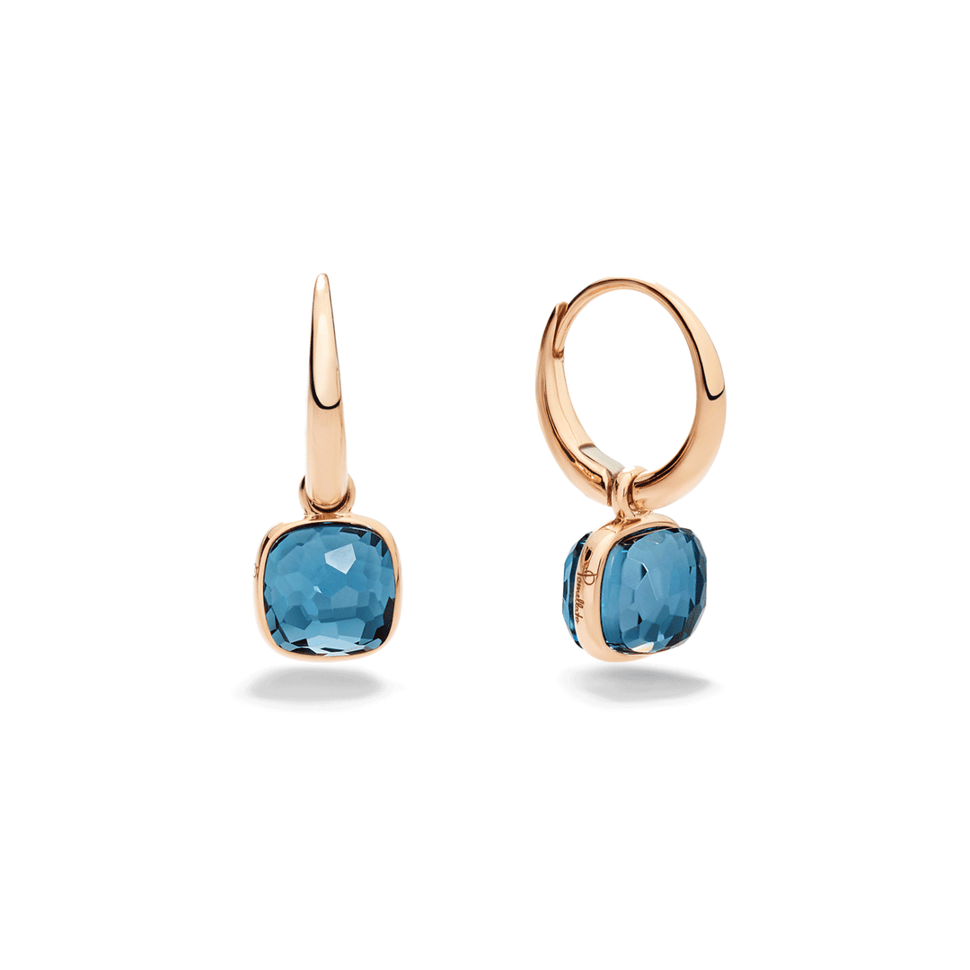 Pomellato Nudo 18k Rose Gold Blue Topaz Mini Earrings