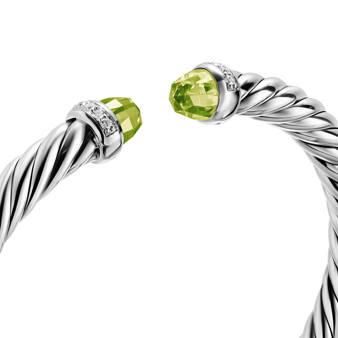 David Yurman Cable Flex® Bracelet Sterling Silver with Peridot and Diamonds, 6mm Medium