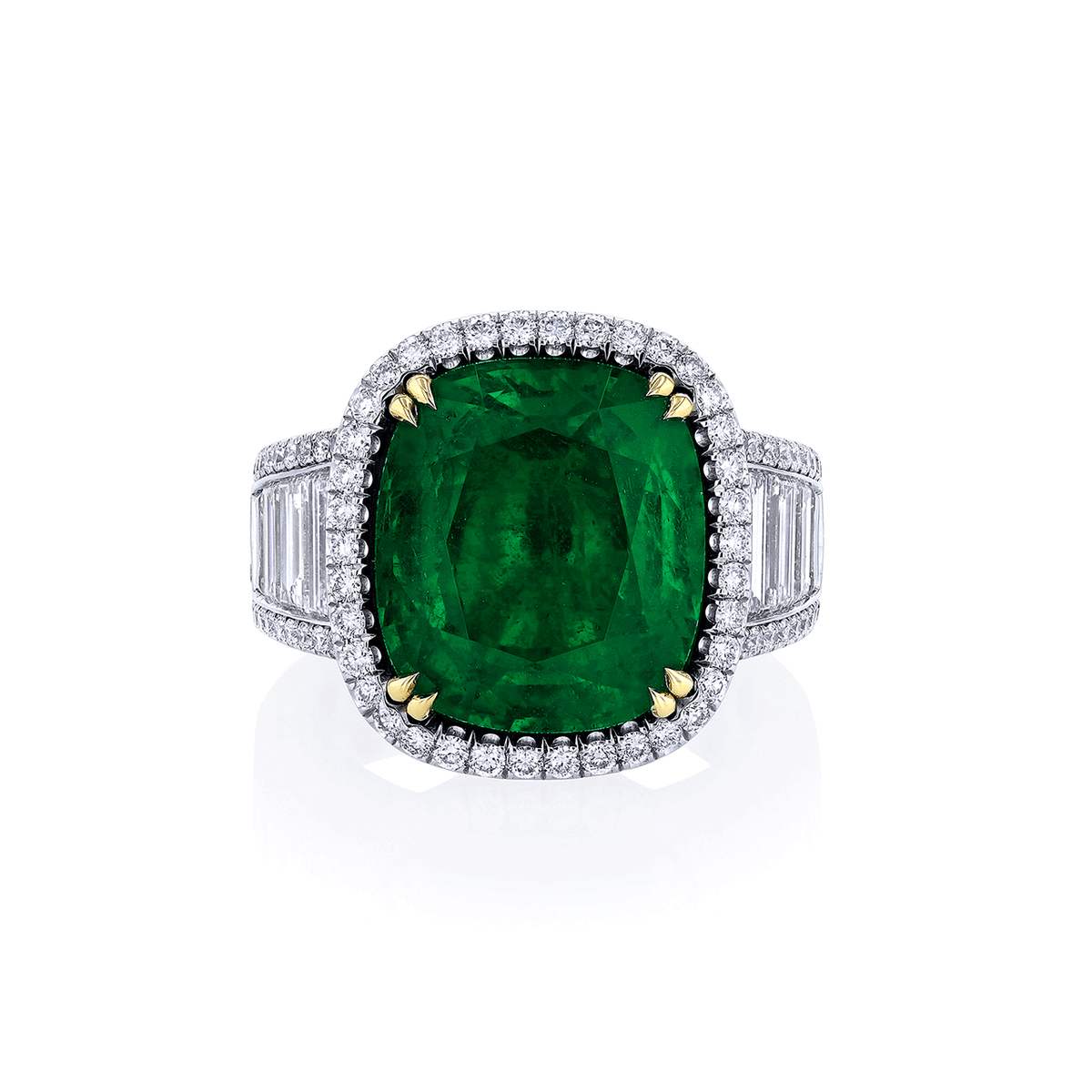 Platinum 18k Yellow Gold and 9.00 Total Weight Emerald Diamond Ring