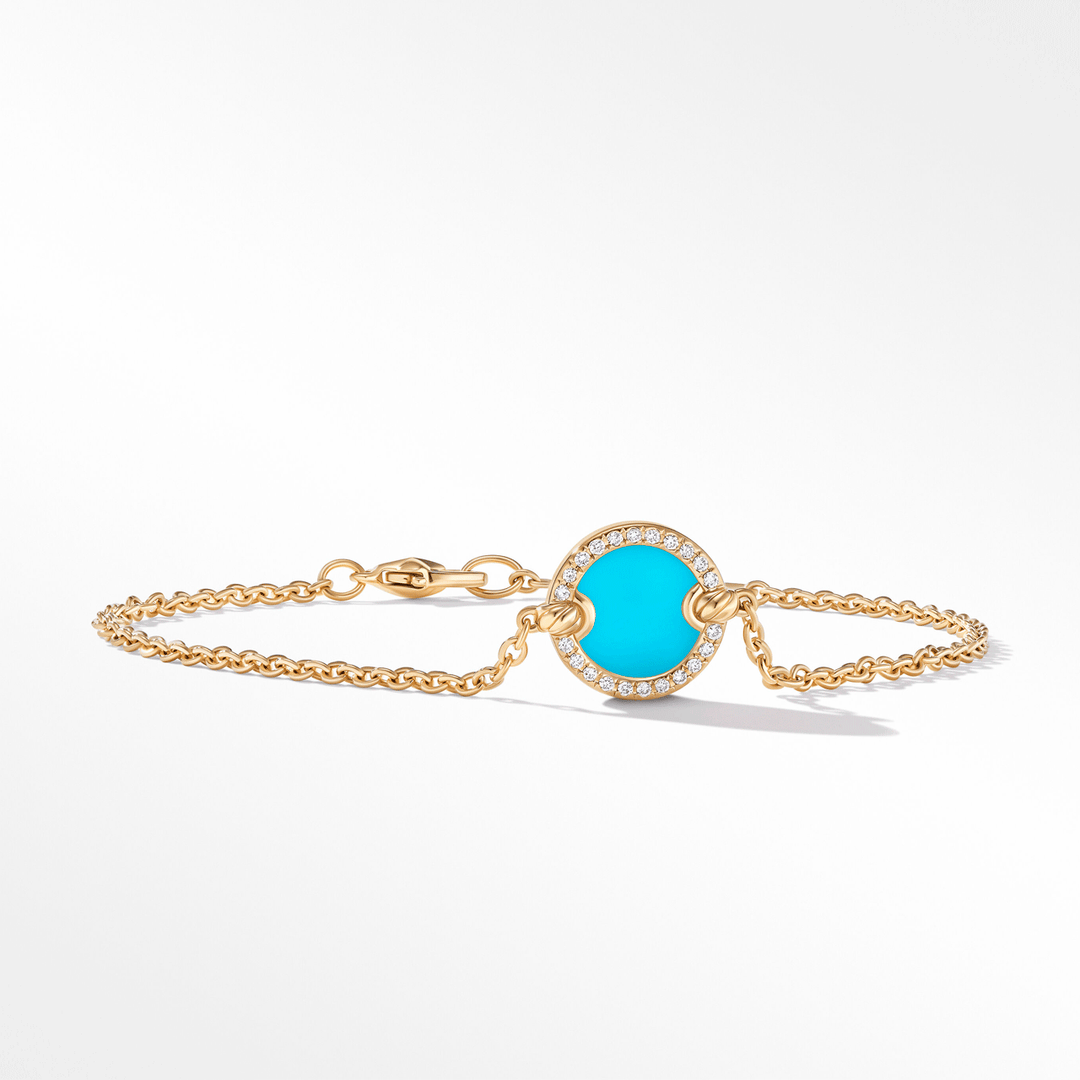 David Yurman Petite DY Elements Center Station Chain Bracelet in 18k Yellow Gold with Turquoise and