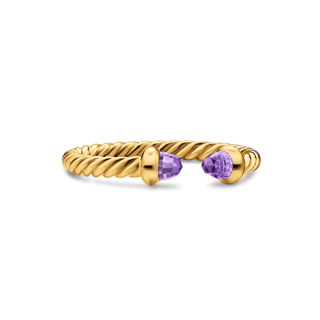 David Yurman Micro Cablespira® Flex Open Ring 18K Yellow Gold with Amethyst, 2.5mm