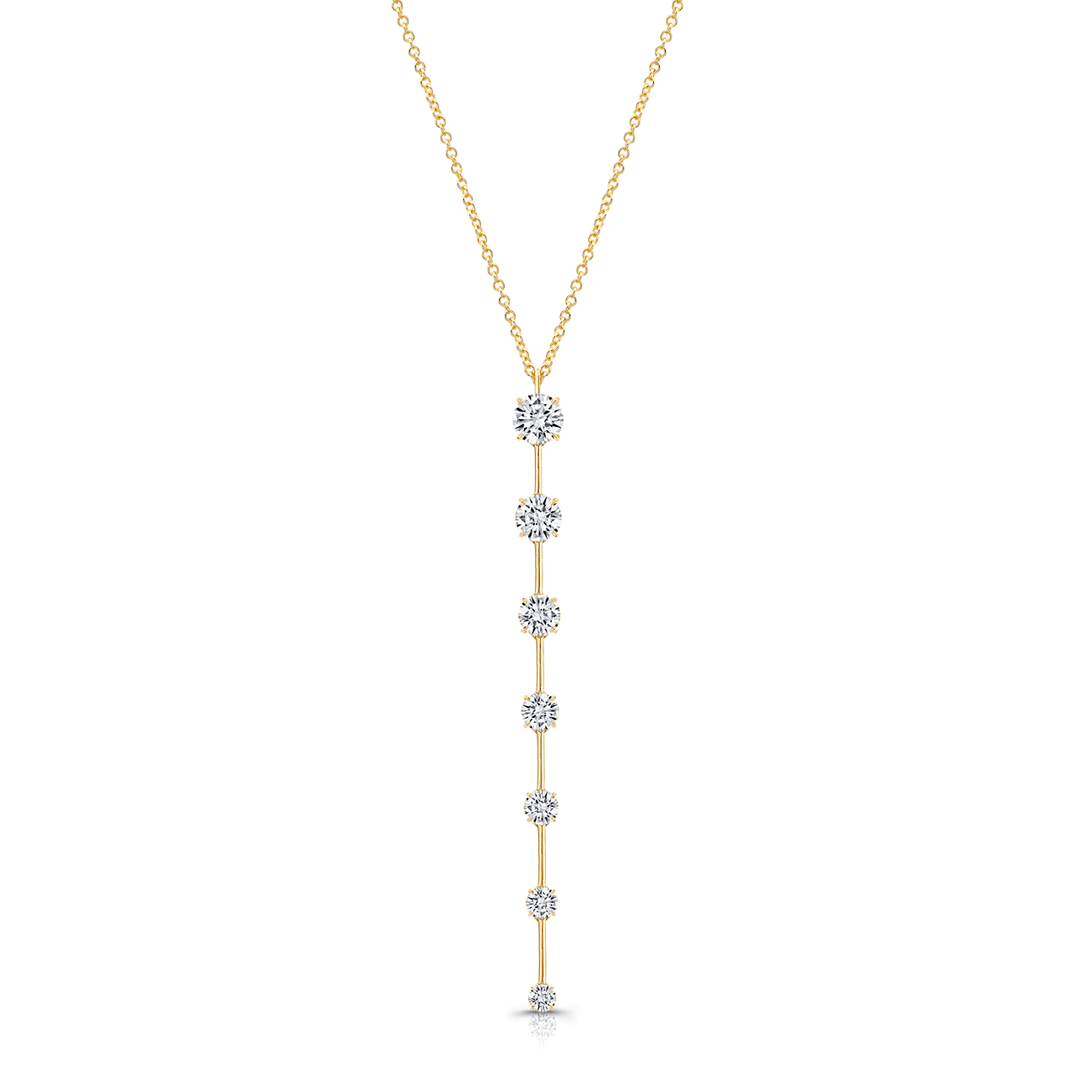 18k Yellow Gold and 1.57 Total Weight Diamond Graduated Drop Necklace