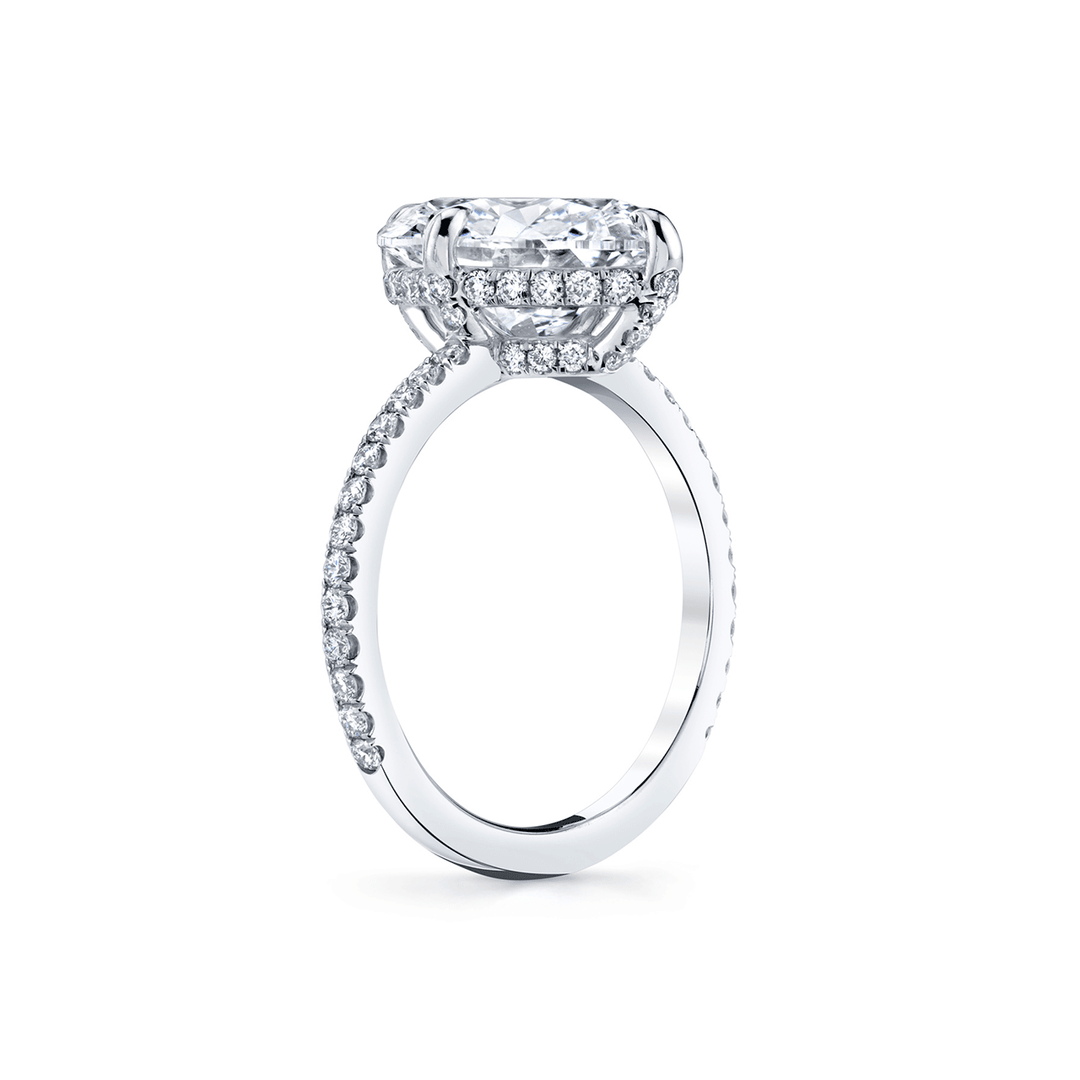Platinum and Oval 4.02 Total Weight Diamond Engagement RIng