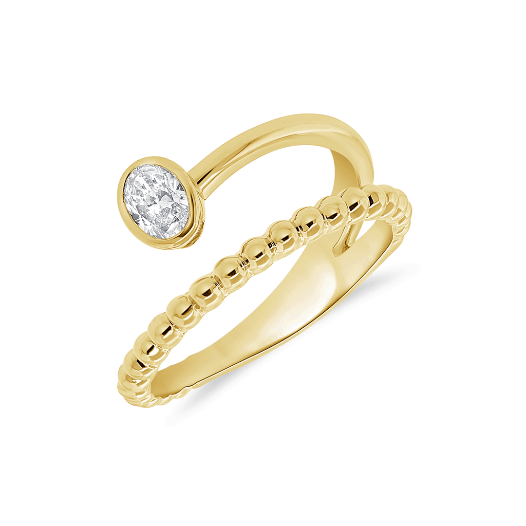 14k Yellow Gold and 0.25 Total Weight Oval Diamond Two Row Ring
