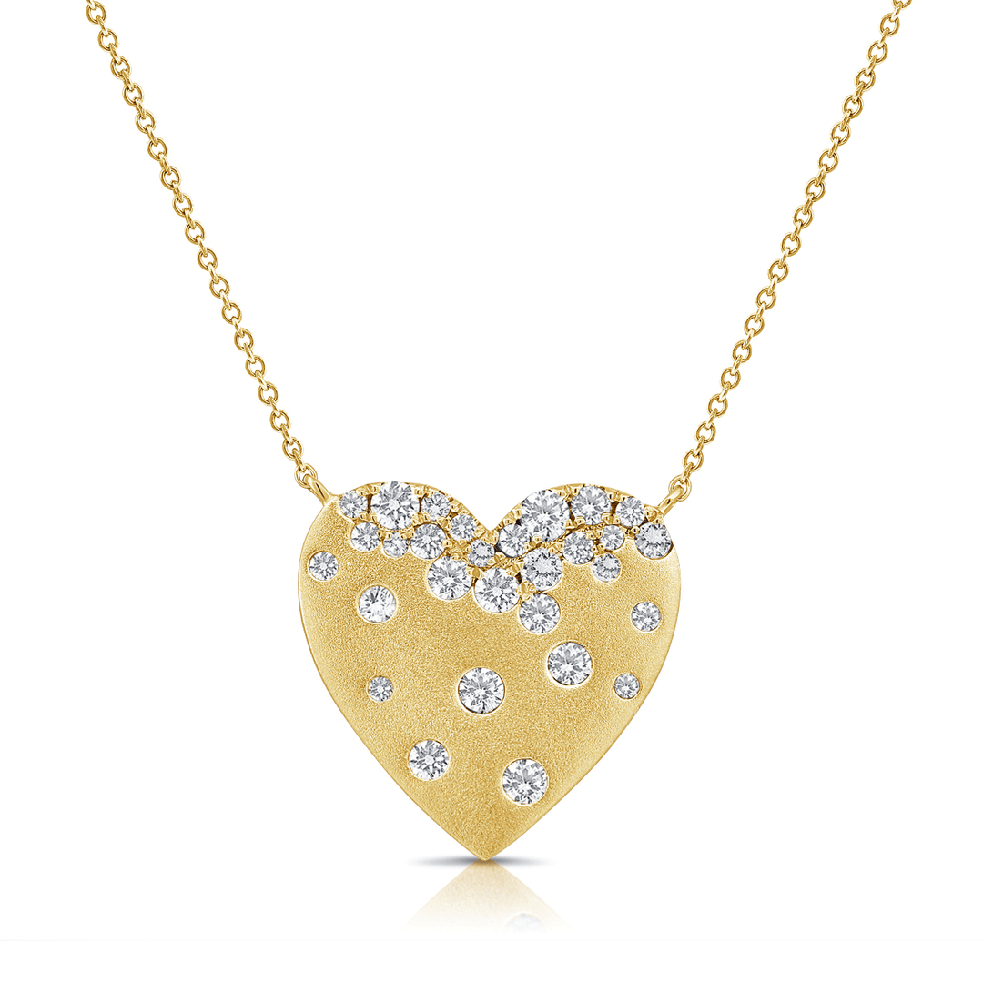 14k Yellow Gold Scattered Diamond .88 Total Weight Heart Necklace