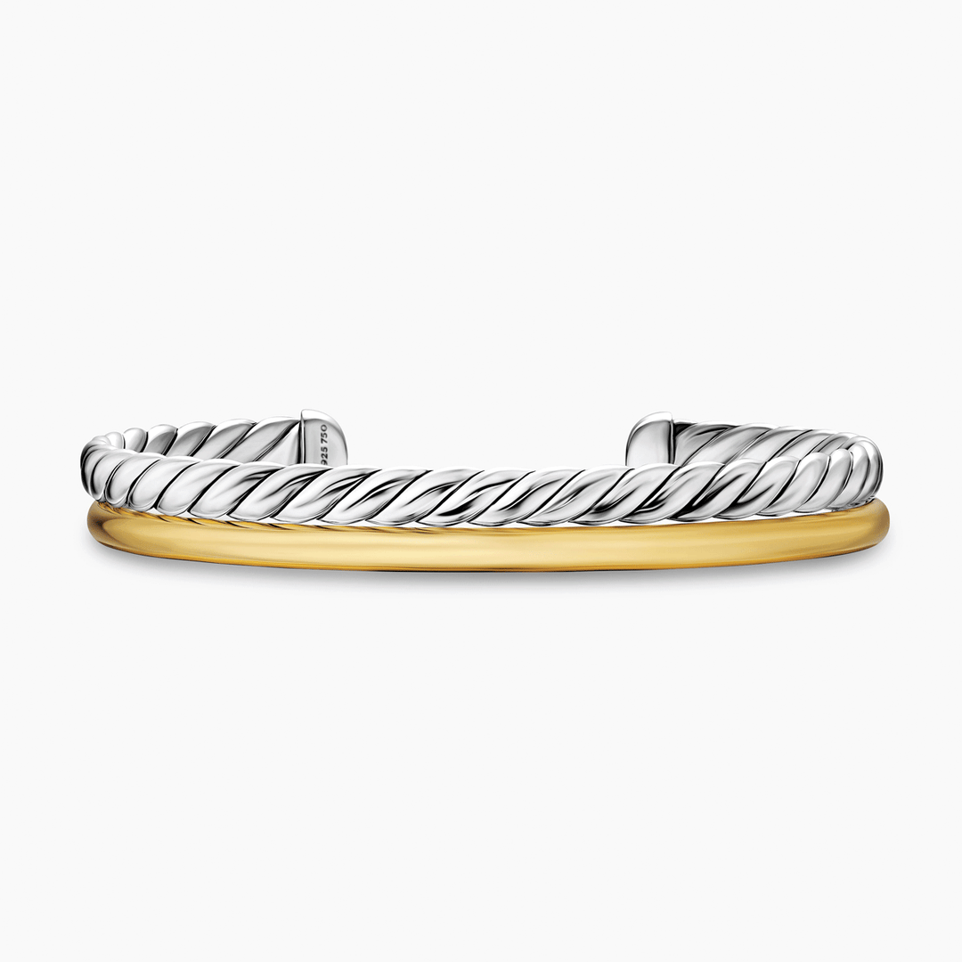 David Yurman Mercer Two Row Cuff Bracelet Sterling Silver with 18k Yellow Gold, 8mm