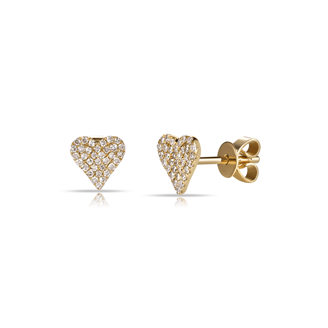 14k Yellow Gold Mini Diamond Heart Studs