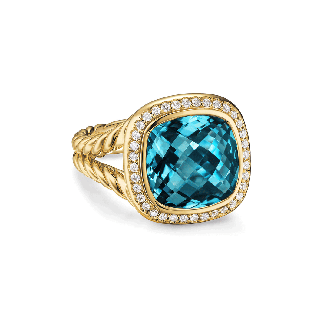 David Yurman Albion® Ring 18K Yellow Gold with Hampton Blue Topaz and Diamonds, 11mm