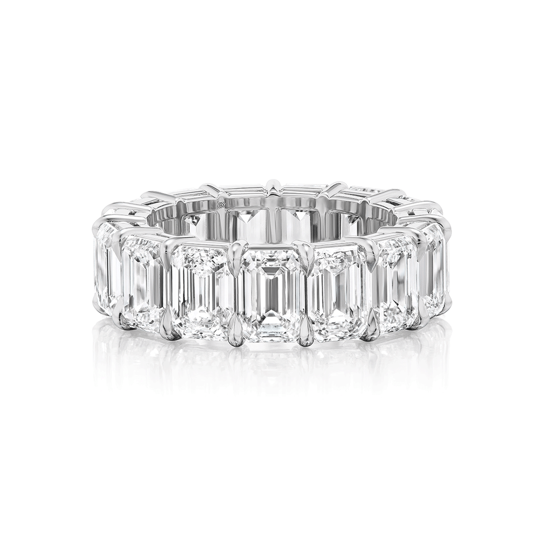 Platinum and Emerald Cut Diamond 8.61 Total Weight Eternity Band