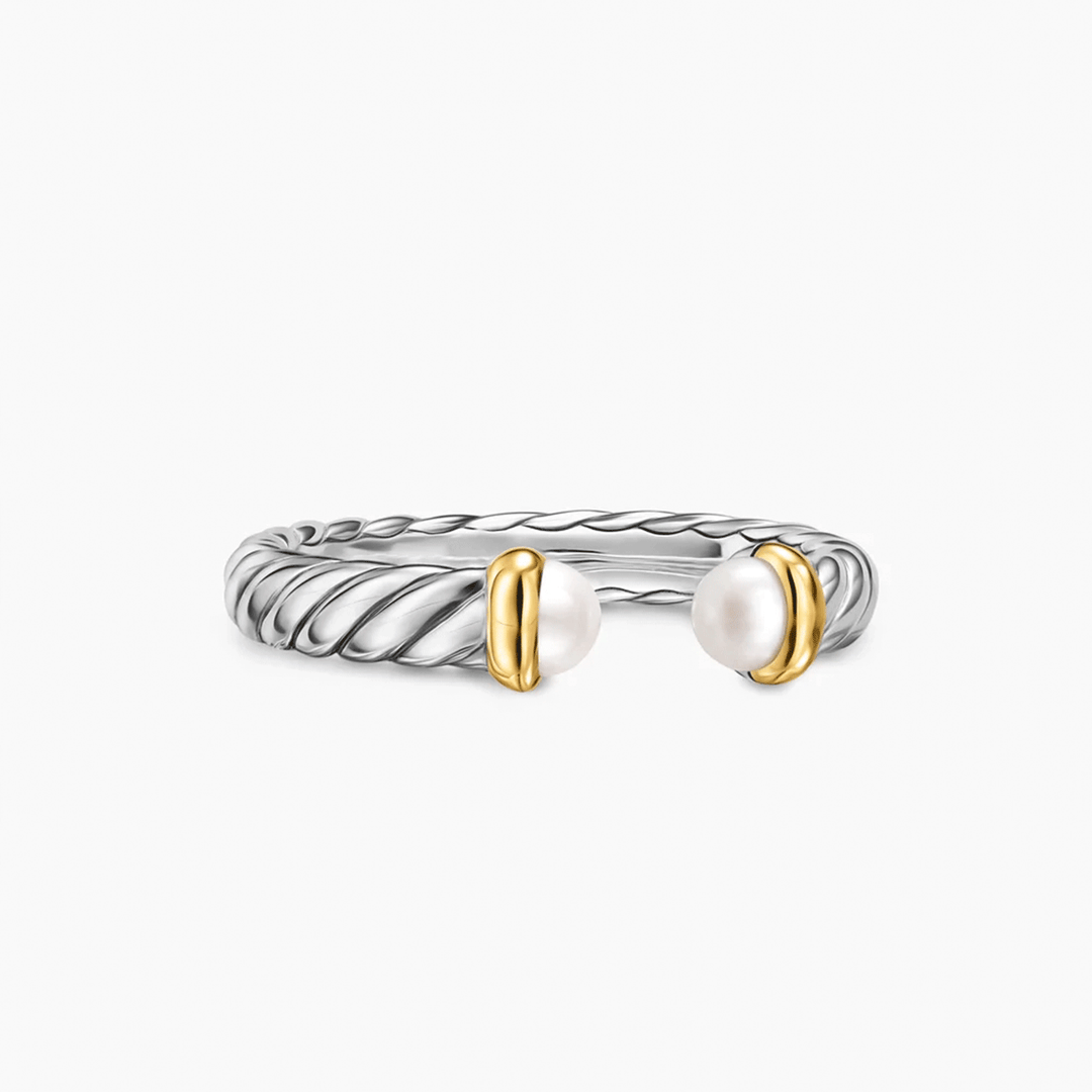David Yurman Petite Cable Open Ring Sterling Silver with 14k Yellow Gold and Pearls, 3.4mm