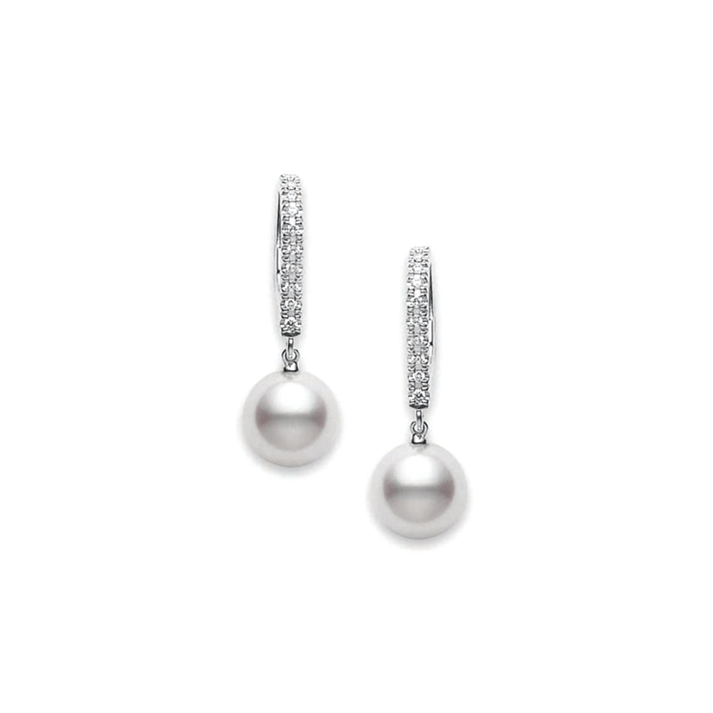 Mikimoto 18k White Gold Akoya Pearl Diamond Drop Earrings