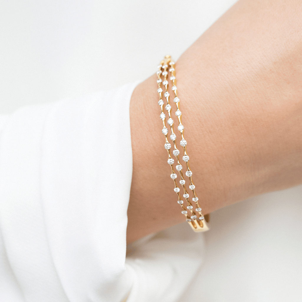 Hamilton Wave Collection 18k Yellow Gold Three Row Diamond Bracelet