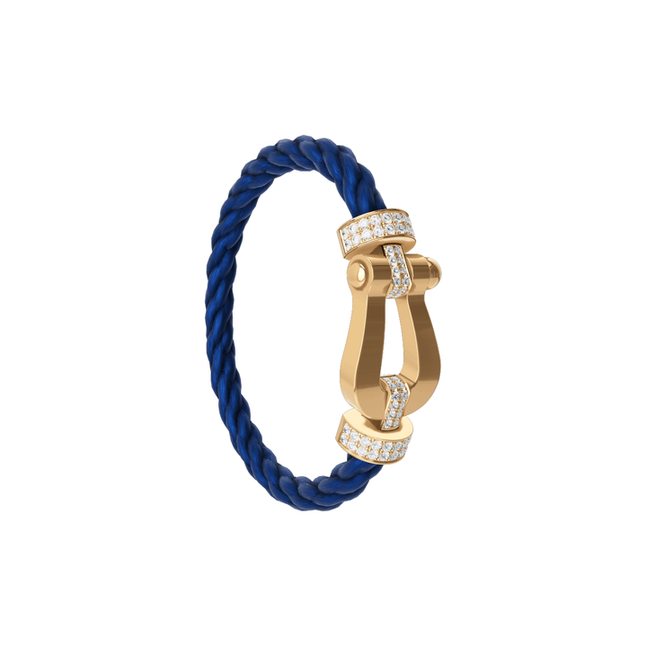 FRED Force 10 Navy Cable with 18k Yellow Gold Extra LG Half Pave Diamond Buckle, Exclusively at Hamilton Jewelers