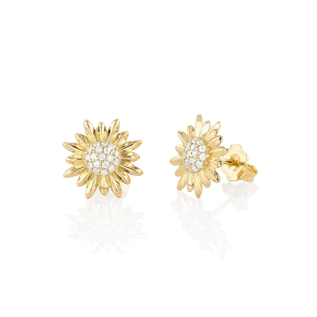 Charms of Hope 18k Gold Sunflower Pave Diamond Earrings