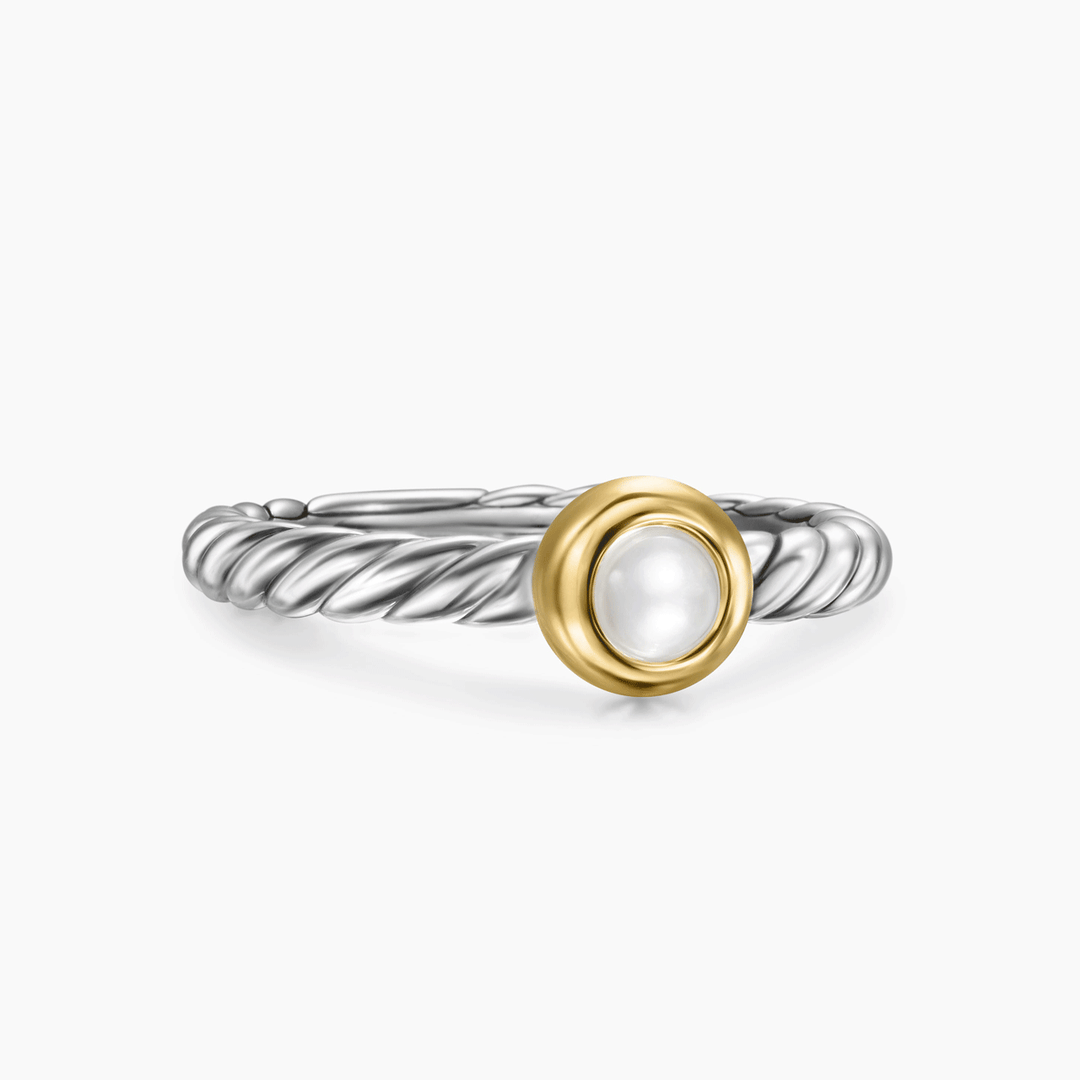 David Yurman Petite Cable Ring Sterling Silver with 14k Yellow Gold and Pearl, 2.8mm