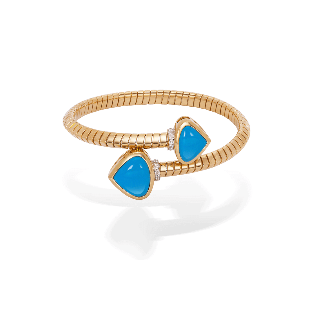 Marina B Trisola 18k Yellow Gold Turquoise and Diamond Bypass Bracelet