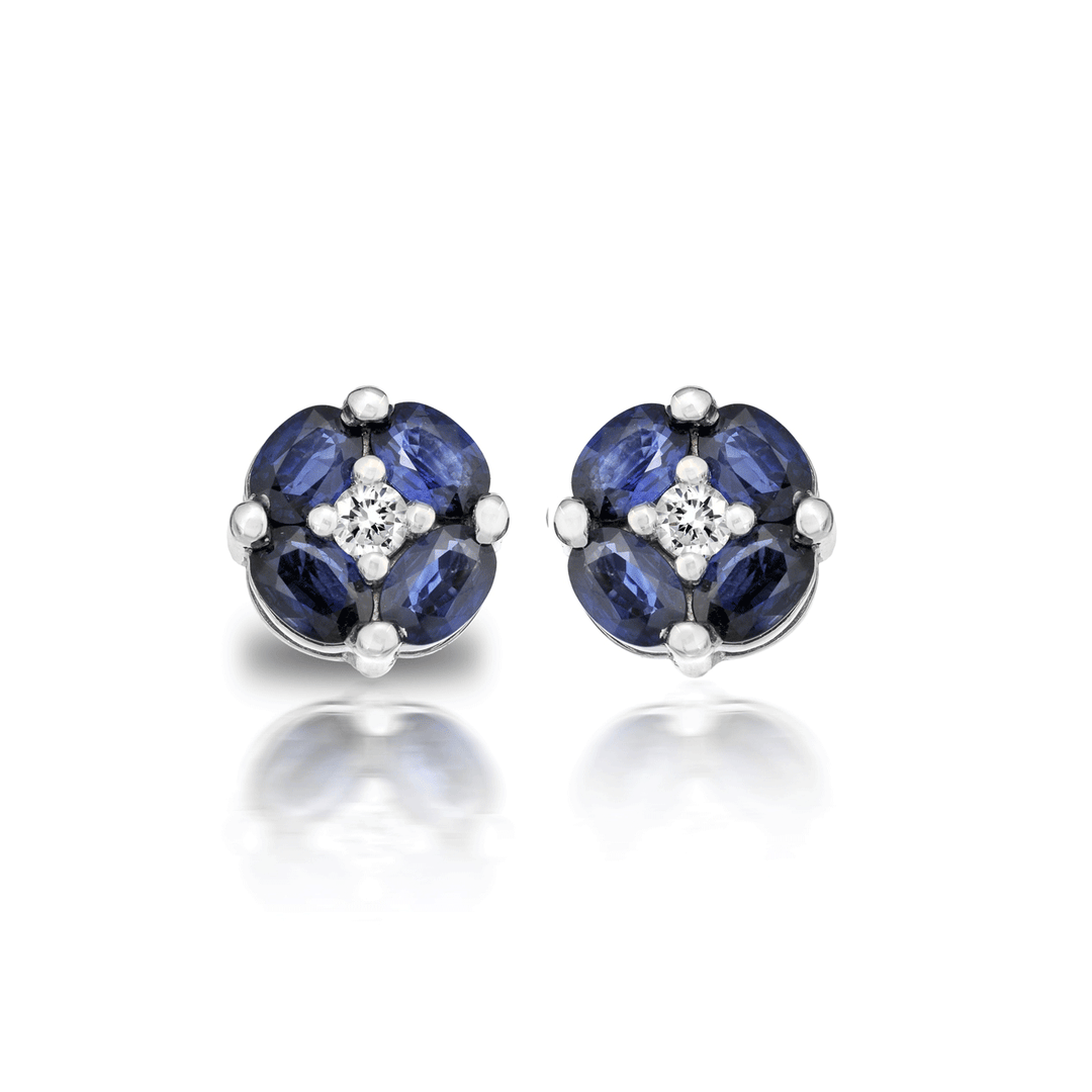 18k Gold With Sapphire 4.40 Total Weight and Diamond Stud Earrings