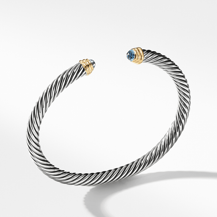 David Yurman Classic Cable Bracelet Sterling Silver with 14k Yellow Gold and Blue Topaz, 5mm