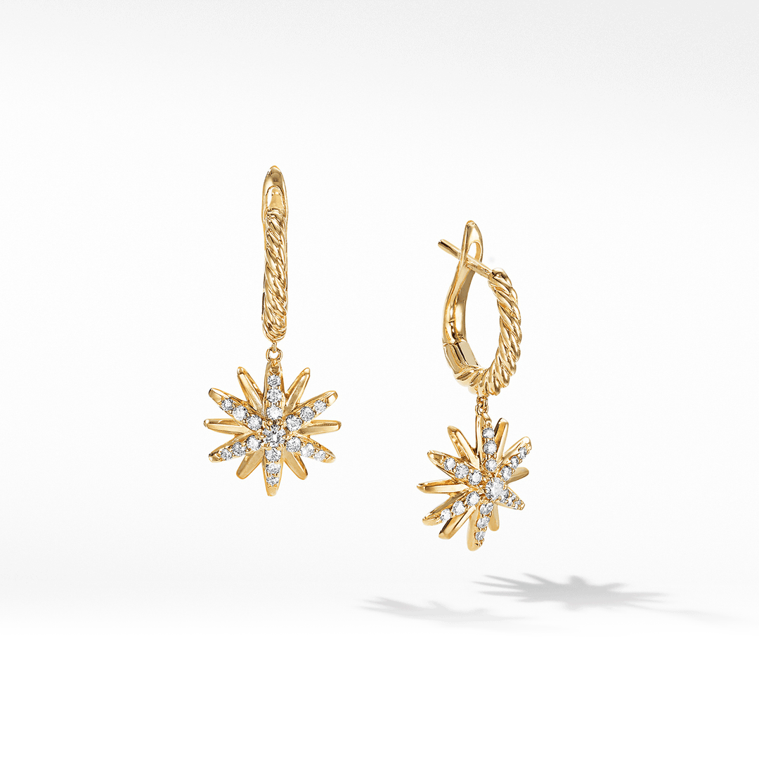 David Yurman Starburst Drop Earrings in 18k Yellow Gold with Pavé Diamonds