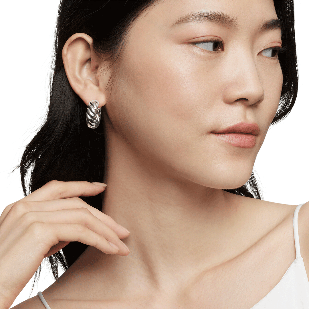 David Yurman Sculpted Cable Hoop Earrings Sterling Silver, 25mm