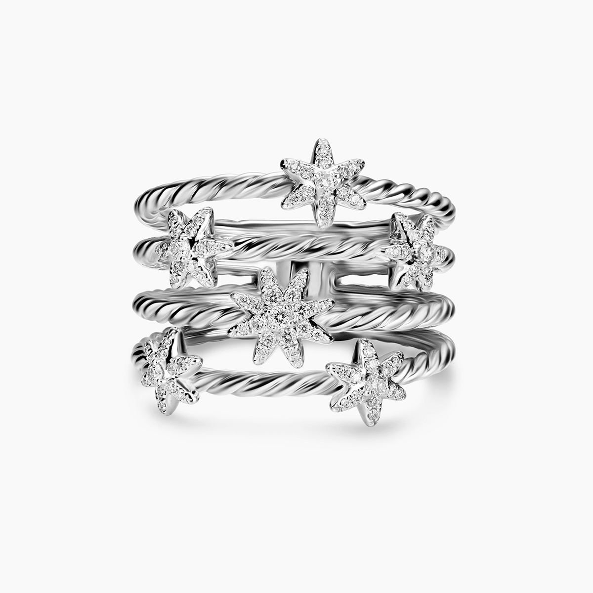 David Yurman Petite Starburst Multi Row Ring Sterling Silver with Diamonds, 19.4mm