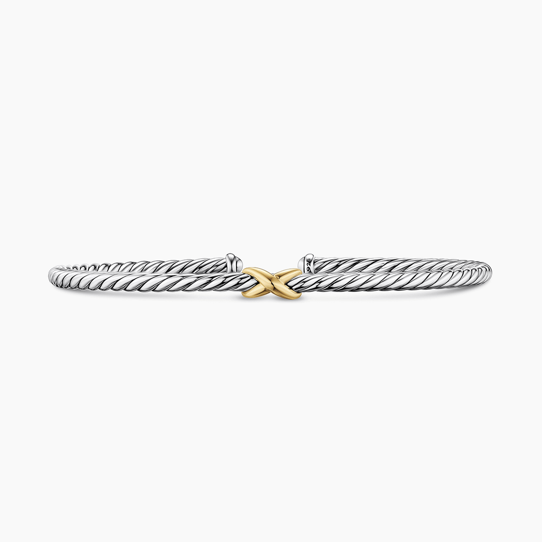 David Yurman Micro Cable Flex X Bracelet Sterling Silver with 14k Yellow Gold, 2.6mm