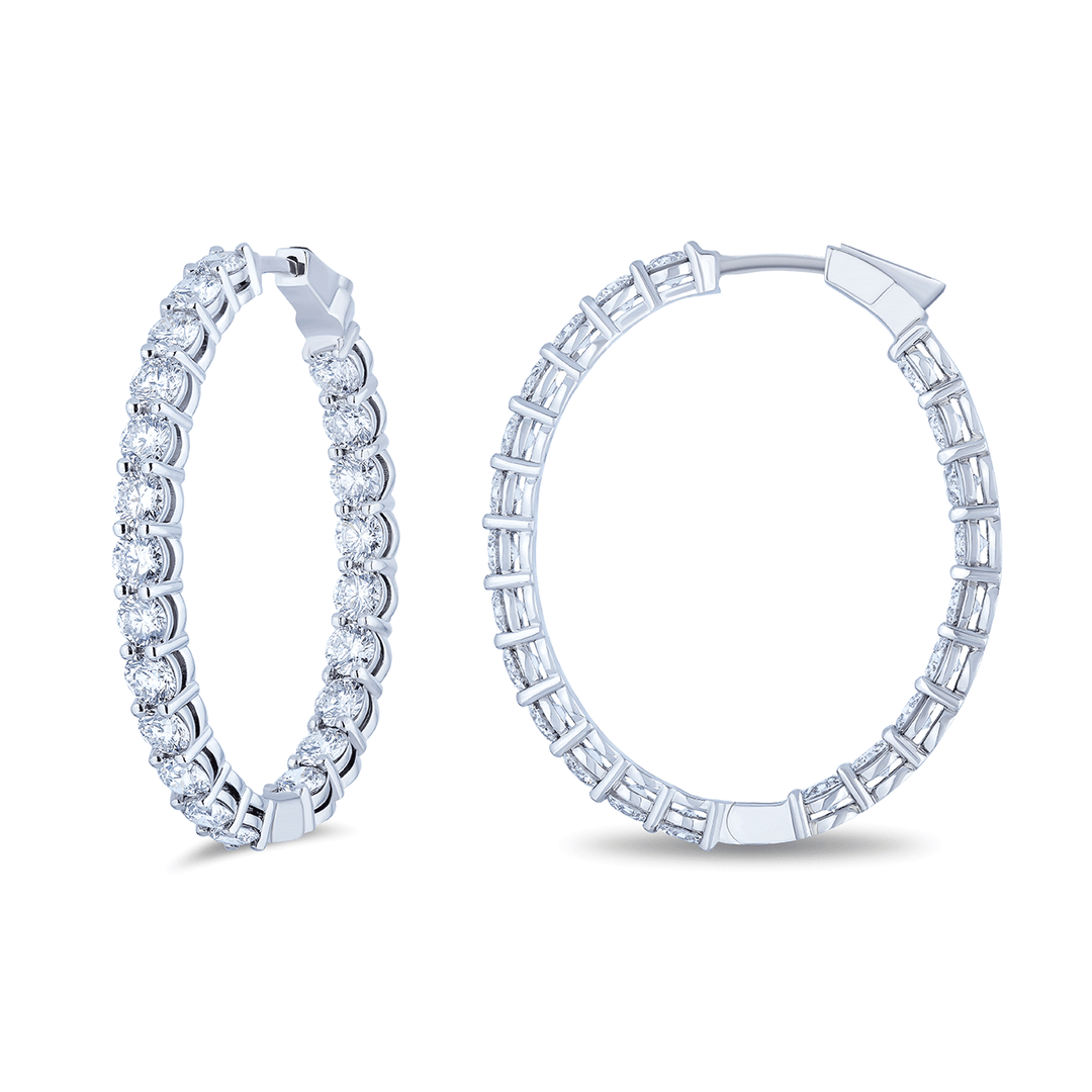 18k White Gold 1.5 Inch 6.60 Total Weight Diamond In Out Oval Hoops