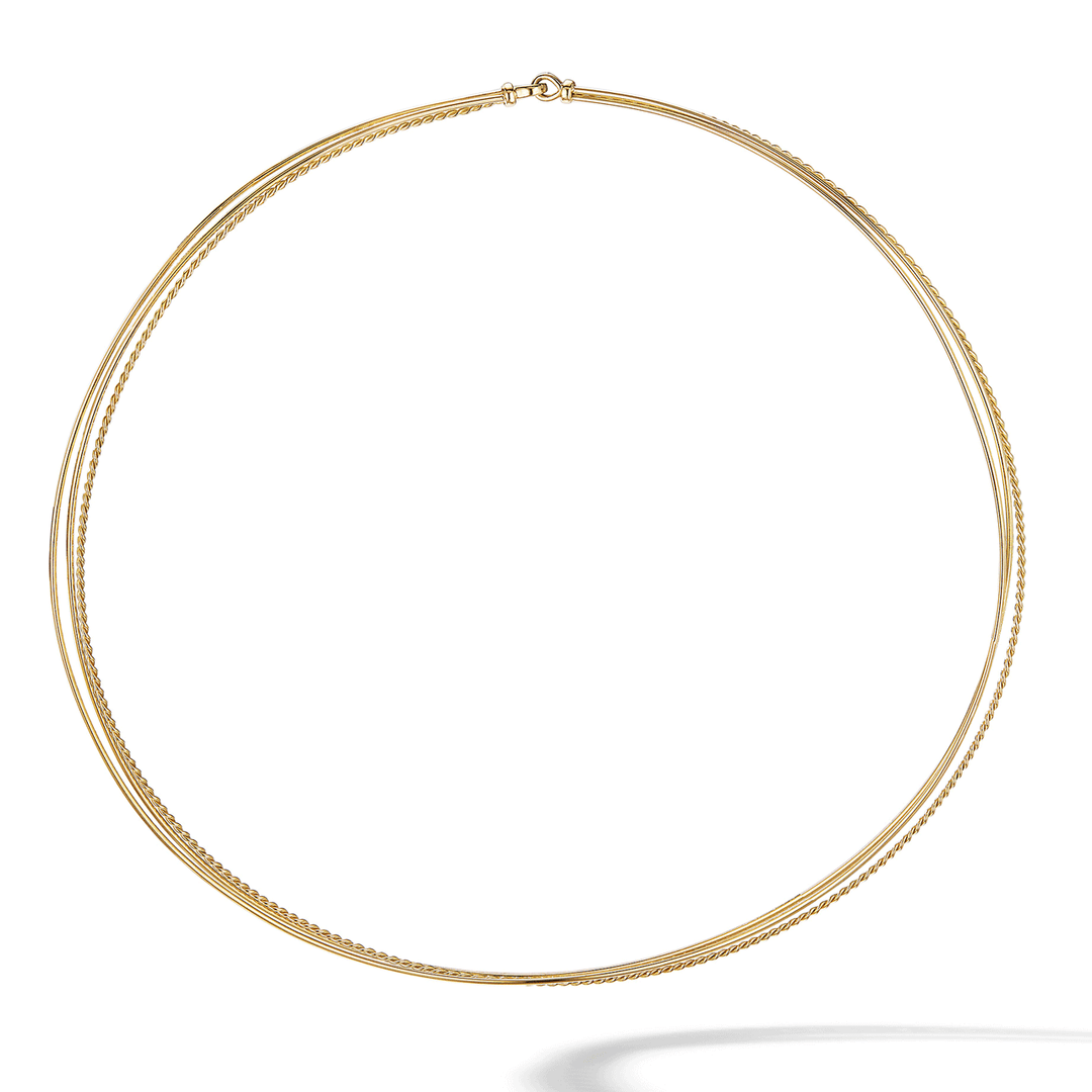 David Yurman Elements Three-Row Hard Wire Necklace in 18k Yellow Gold